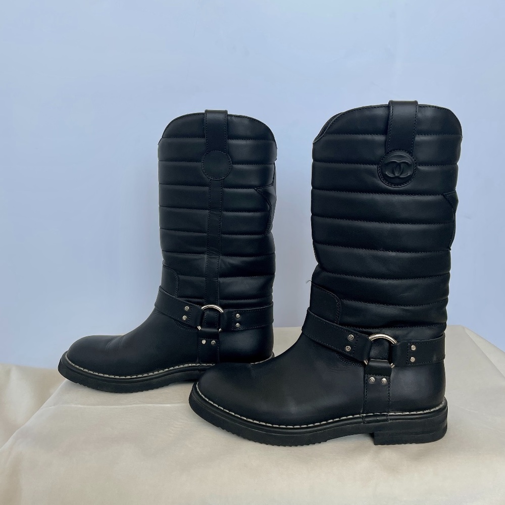 Chanel Quilted Leather Star Harness Biker Boot